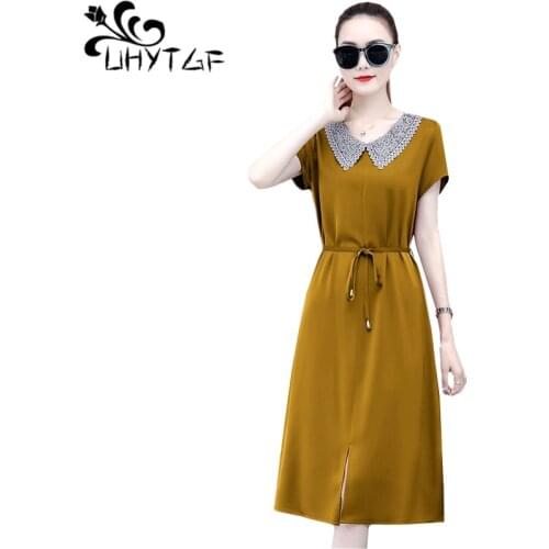UHYTGF dresses for women fashion short sleeve chiffon summer dress Korean pullover loose plus size dress elegant dress women 949