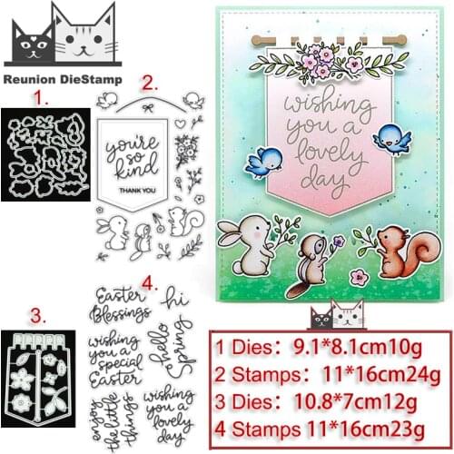 Reunion Bunny Squirrel Metal Cutting Dies and Stamps Stencil for DIY Scrapbooking Photo Album Embossing Decorative Paper Card
