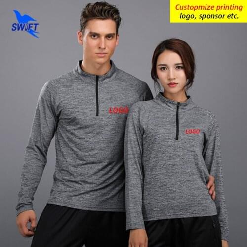 Customize LOGO Quick Dry Sportswear Tops Long Sleeve 1/4 Zipper Unisex Running Shirts Jogging Gym Fitness Workout T-Shirt Men