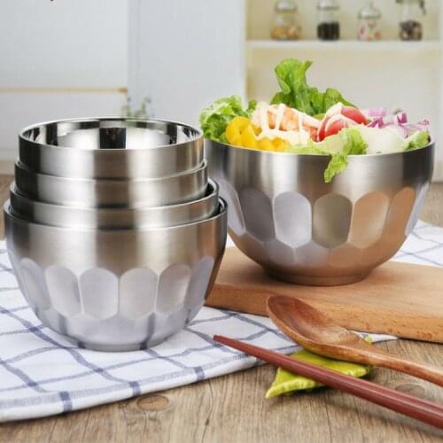 High Grade Stainless Steel Students Dinner Rice Bowl Korean Style Soup Bowl Double Walled Hot Insulation Noodles Ramen Bowl