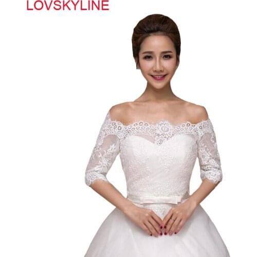 Elegant Ivory Embroidery Applique Lace Bridal Boleros Half Sleeve Boat Neck Style Wedding Jacket Capes Wedding Accessories