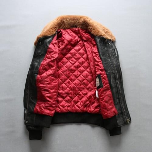 Fly air force flight fur collar genuine leather woman winter sheepskin coat pilot bomber jacket