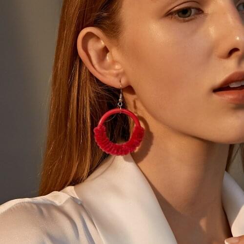 Winter Colorful Big Circle Plush Hoop Earrings for Women Exaggerated Acrylic Wool Drop Earrings Fashion Trend Jewelry New 2021