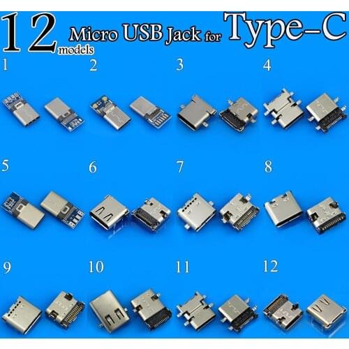 12Model New Type C Connector Female Right Angle SMT Tab USB 3.1 Version Socket receptacle Female Jack Power Charge Dock port Pl