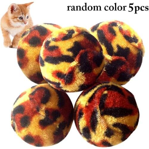 5pcs Cat Toy Cat Ball Plush Pom Pom Leopard Print Cat Training Toy Pet Playing Ball Cat Supplies Products Toy for Cats Kitten