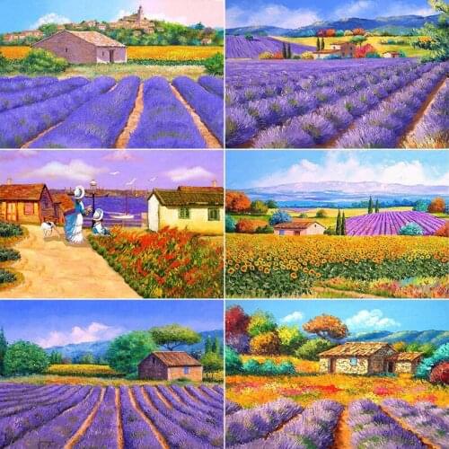 5D Diamond Painting Poured Glue Purple Lavender Landscape Series Round Diamond Home Decoration Craft Point Diamond Embroidery
