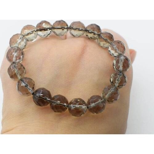 Smoky quratz faceted round 10mm bracelet 7.5inch FPPJ wholesale beads nature