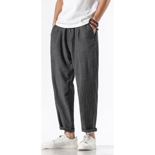 Casual Harem Pants For Men Spring Summer Loose Oversized Straight Linen Chinese Style Solid Trousers Washed Trendy Sports Pants