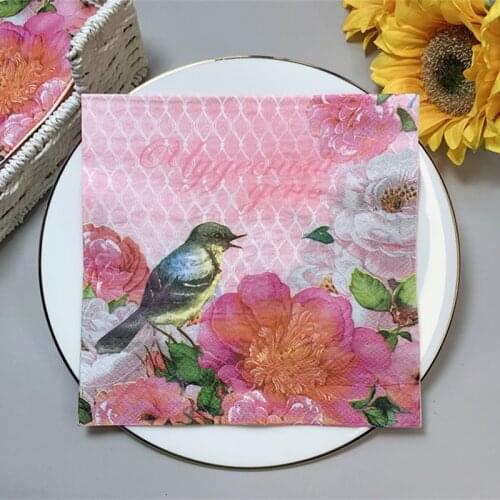 20Pcs/Bag Napkins Paper Butterfly Floral Birds Decoupage Napkin Paper Tissue for Xmas Wedding Decor Party Table Supplies D