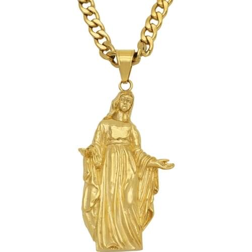 New arrival hip hop Gold Color 316L stainless steel Virgin Mary Pendant Necklace Blessed Catholic Church Trendy Virgin Jewelry