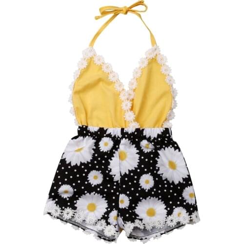 2019 Baby Summer Clothing Newborn Toddler Baby Girl Sister Matching Sets Jumpsuit Romper Dress Lace Patchwork Sunflower Outfit