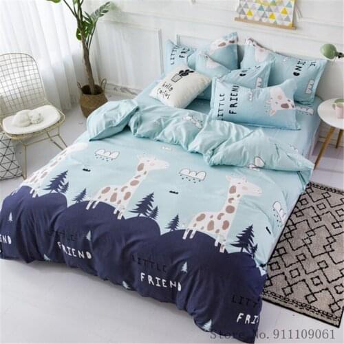 Home Textile Giraffe Blue Cartoon Pattern Duvet Cover Pillowcase Flat Sheet Children and Adult Linens King Twin Size Bedclothes