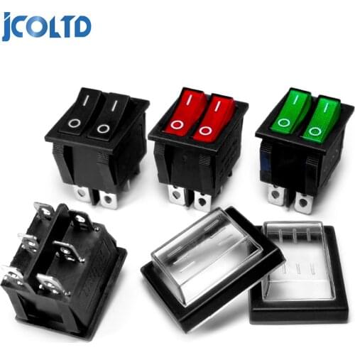 Double Boat Rocker Switch 6 Pin On-Off With Green Red Light 20A 125VAC