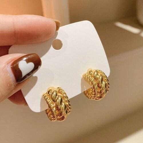 Exknl Semicircle Stud Earrings for Women Girls Geometric Twist Metal Ethnic Korean Party Weddings Earrings Jewelry Gifts