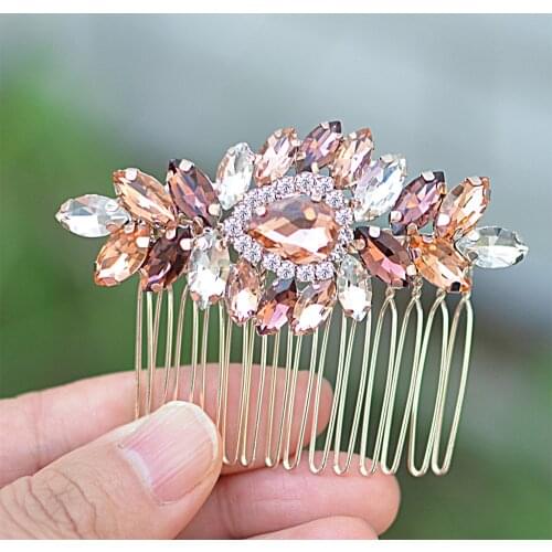 Rose Gold Hair Comb Wedding Hair Accessories Bridal Hair Jewelry Wedding Headpiece Blush Crystal Barrette Hair Piece