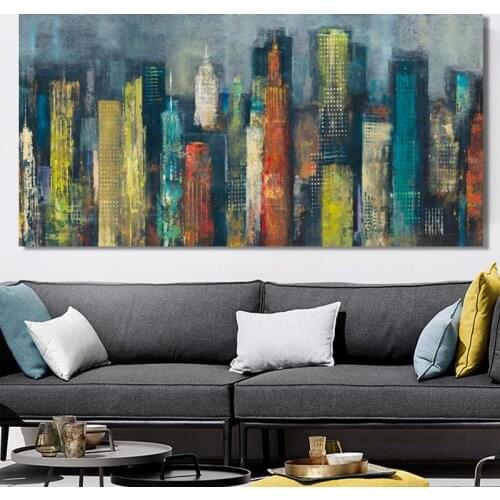 Modern Abstract Colorful Buildings Oil Painting on Canvas Posters and Prints Wall Art Pictures for Living Room Decor No Frame