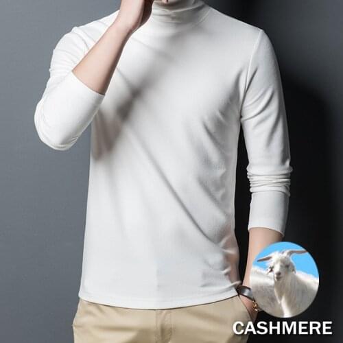 Cashmere White T Shirt Man Long Sleeve Tops Basic Brand Men T-shirts Slim Fit Soft Turtleneck Long Sleeve Pullover Lightweight