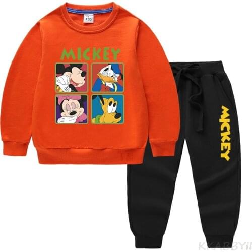 Disney Mickey Mouse Sleeve Kids 2Pcs Set Girls Tops Boys Clothes Casual Children Children Kid Sweatshirt Suit