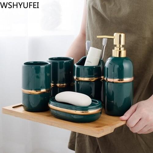 Nordic creative ceramic bathroom toiletries set Light luxury couples Cups Bathroom decorations Home crafts ornaments WSHYUFEI