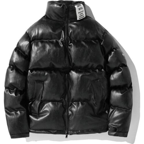 Autumn And Winter New Leather Cotton Jacket Mens Large Size Loose Stand-Up Collar Jacket PU Leather Coat L-5XL