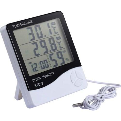 LCD Digital Temperature Humidity Meter HTC-1 HTC-2 Home Indoor Outdoor Hygrometer Thermometer Weather Station with Clock