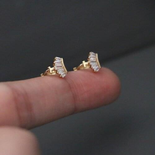 Cute Mini Zircon Crown Cross Shape Ear Cartilage Cuff Hoops Women Tiny 6mm Closed Round Copper Circle Earring Ear Jewelry