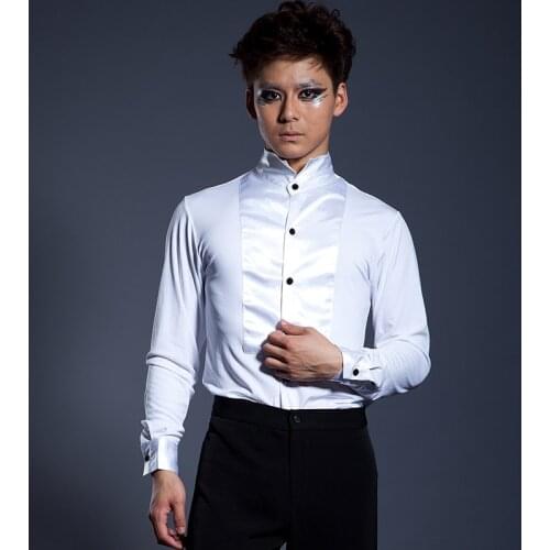 Professional Latin Dance Tops New Male White Long Sleeves Ballroom Costumes Nightclub Singer Stage Competition Shirt DWY2715