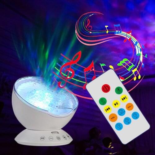 Music LED Night Light Projector Ocean Wave Lamp Remote Control 7 Colors Built-In Music Player for Christmas Wedding Party Decor
