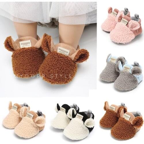2021 Brand New Toddler Newborn Baby Boy Girl Crawling Shoes Lamb Slippers Prewalker Trainers Fur Winter Animal Ears First Walker