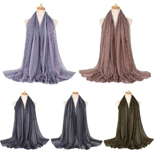 New Women Stripe Cotton Linen Scarf Muslim Hijab Breathable Warm Soft Wrap Shawl Long Scarf Islamic Turban Headscarf 90*180cm
