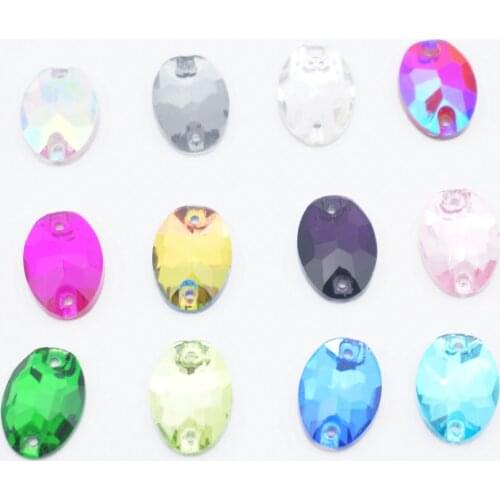 Oval shape flat back with two holes glass Crystal Sew on rhinestone beads wedding dress shoes bags diy trim accessories BW075