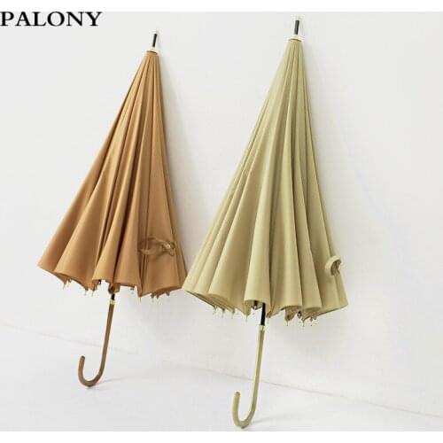 PALONYLong bent leather handle pure color fashion pattern 16K high quality windbreak womens and mens sunny and rainy umbrella