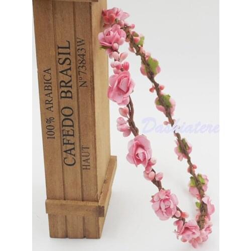 Peach Pink Flower Crown Women Wedding Berries Rattan Halo Hairband Bridal Accessories Bridesmaids Headband Floral Headpiece