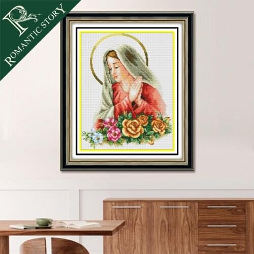 Romantic Story Mother of God Paintings Counted DIY Cross Stitch Cotton Ribbons for Needlework DMC Cross Stitch Kits Embroidery
