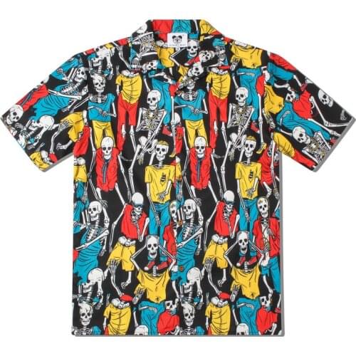 Hip Hop Funny Skull Print Hawaii Vacation Shirt Men Luxury Brand Short Sleeve Women Shirts Korean Clothes For Teens Camicia Uomo