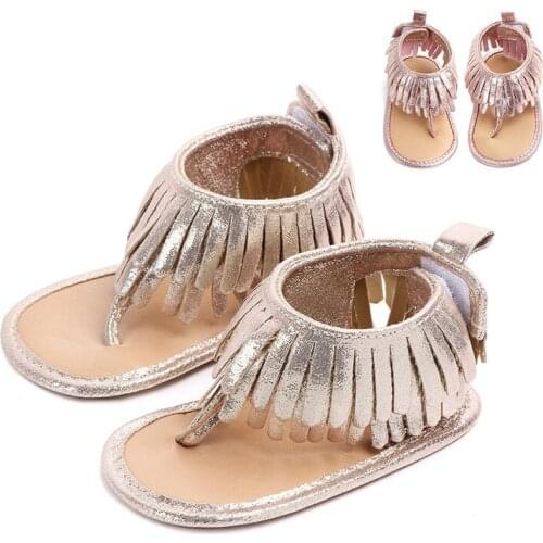 Infant Baby Girls Sandals PU Tassel Newborn Baby Shoes Summer Baby Sandals Beach Shoes Non-slip Rubber Shoes wf