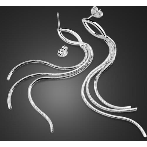 New Fashion 100% 925 Sterling silver Stud Earrings Geometric Tassel For Women Hanging Dangle Earrings Drop Jewelry Gift