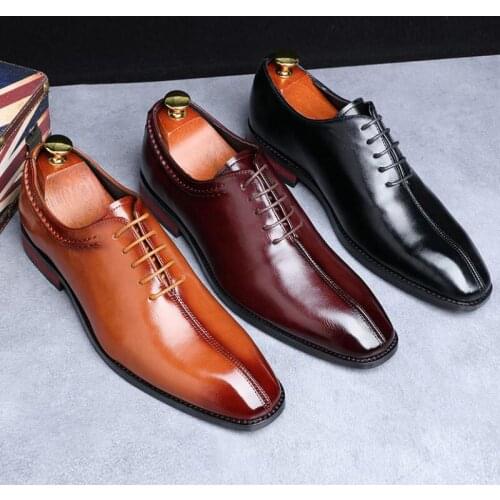Men Leather Shoes Man Business Dress Classic Style Flats Brown Black Lace Up Pointed Toe Shoe For Men Oxford Shoes b60