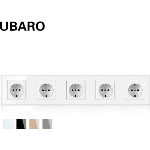 UBARO 430*86mm German Standard Crystal Tempered Glass Wall Socket Dual Usb 5V 2A Electric Plugs Power Outlet AC110-250V 16A