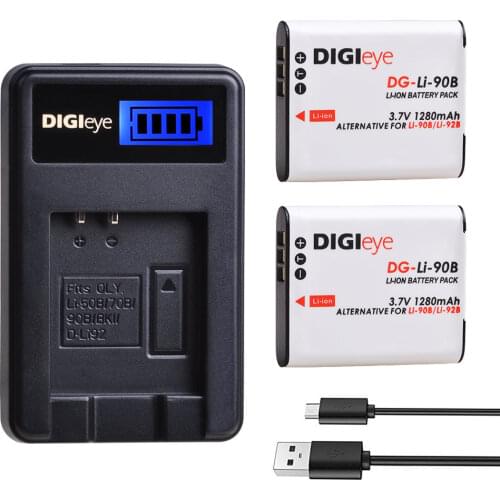 2Pcs Li-90B Li-92B Battery and LCD USB Charger for Olympus Tough TG-6 TG-5 TG-4 TG-3 TG-Tracker SH-1 SH-2 SP-100 IHS