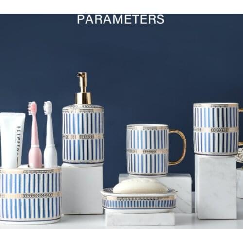 High-grade Ceramic Five-piece Set Soap Dispenser Gargle Cup Toothbrush Holder Soap Dish wash set Bathroom Accessories