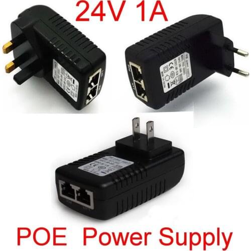 High Quality 50pcs DC 24V 1A Wall Plug POE Injector Ethernet Adapter IP Phone / Camera Power Supply Free shipping