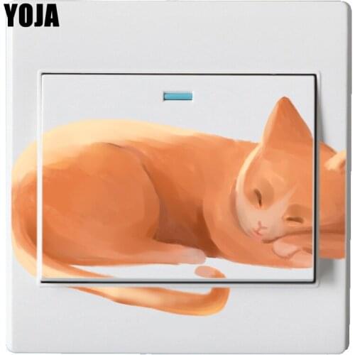 YOJA Soft Orange Cat Switch Sticker Decor Living Room Bedroom Wall Stickers 8SS0068
