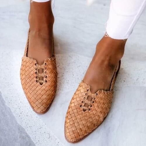 Women flats shoes woman vintage PU leather plus size pointed toe gladiator shoe chaussures femme zapatos mujer sapato