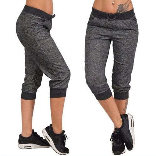 Women Casual Cropped Pants Summer Pockets Joggers Harem Pants Female Capri Trousers Calf-Length Drawstring Street Wear Mujer