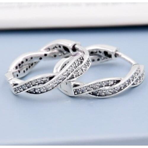 Original 925 Sterling Silver Earring Twist Of Faith Hoops Earrings With Crystal For Women Europe Gift Diy Jewelry