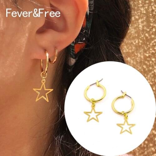 Fever&Free 2020 New Arrival Small Gold Hoop Earrings For Women Star Hollow Out Earrings Fashion Jewelry For Lover Gift