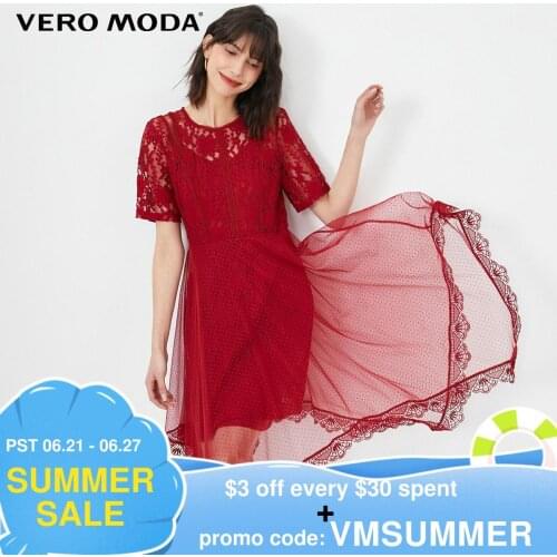 Vero Moda Women Lace Crocheted Spliced Mesh Party Dress | 32027B505