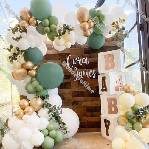 135pcs Wedding Party Decoration Dusty Green Matte White Chrome Gold Balloons Garland Arch Kit Birthday Bridal Baby Shower Decor