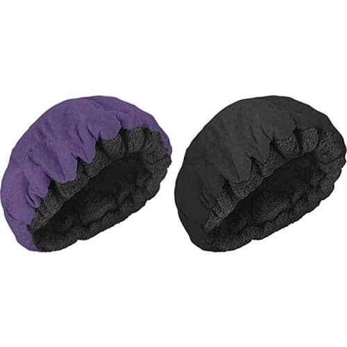 2 Pcs Deep Conditioning Heat Steam Cap Microwavable Micro-Hair Cap Hair Thermal Treatment Cap Purple & Black